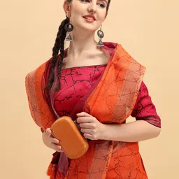 Sangria Orange Tie and Dye Pure Linen Saree-image-45