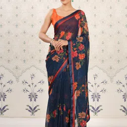 Ode by House of Pataudi Floral Poly Georgette Designer Saree-picture-11
