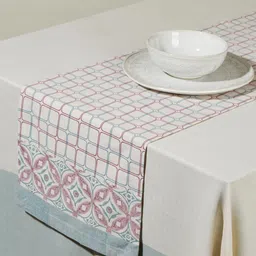 Fabindia Lilypool Grey & Pink Printed Cotton Table Runner-45