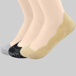 PLUMBURY Women Pack Of 3 Patterned Anti-Skid Shoe Liner Socks-29