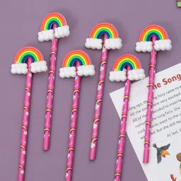 Yellow Bee Kids Set Of 6 Pink & White Rainbow Motifs Printed Pencil-17