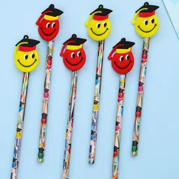 Yellow Bee Set Of 6 Yellow Smile Motifs Printed Pencil-18