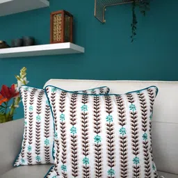 TARA- Sparkling Homes Blue & White 2-Pieces Floral Square Cushion Covers-image-67
