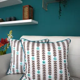 TARA- Sparkling Homes Blue & White 2-Pieces Floral Square Cushion Covers-image-17