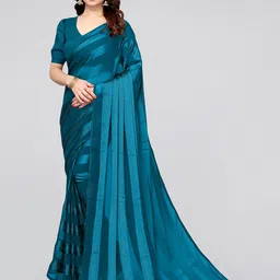 MIRCHI FASHION Turquoise Blue Striped Beads and Stones Saree-picture-19