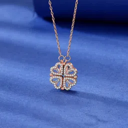 Jewels Galaxy Rose Gold-Plated Four Leaves Clover Design Magnetic Pendant With Chain-38