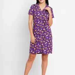 Inner Sense Floral Printed Organic Cotton & Bamboo Fibre Nightdress With Hairband-image-38