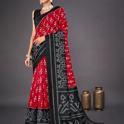 Anouk Red Floral Printed Art Silk Ikat Saree-image-82