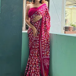 Anouk Pink Floral Printed Pure Cotton Bagh Saree-52