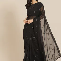 Tikhi Imli Black Embroidered Mirror-Work Saree-10