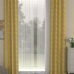 ROSARA HOME Mustard & White Set of 4 Striped Long Door Curtain-24