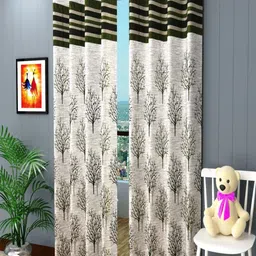 Homefab India Green & Off White Set of 2 Floral Room Darkening Long Door Curtain-picture-27
