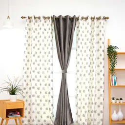 Ariana Grey & Cream-Coloured Set of 3 Room Darkening Door Curtain-32