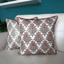 TARA- Sparkling Homes White & Green 2 Pieces Cotton Silk Embroidered Square Cushion Covers-picture-7
