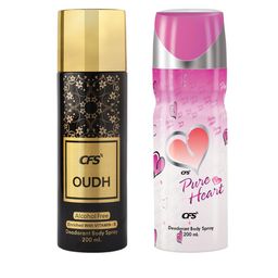 CFS Oudh & Pure Heart Set Of 2 Long Lasting Deodorant Body Spray - 200ml Each-33