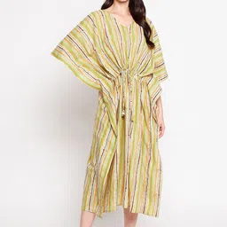 SECRETS BY ZEROKAATA Striped Pure Cotton Long Kaftan Women-image-94