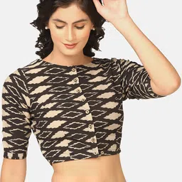 THE WEAVE TRAVELLER Block Printed Cotton Saree Blouse-picture-28