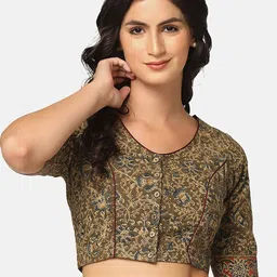 THE WEAVE TRAVELLER Hand Block Printed Non-Padded Cotton Kalamkari Blouse-picture-14