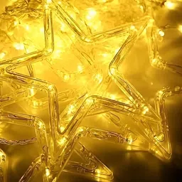 SPARK WORLD Yellow Star Shape LED Curtain Fairy String Lights-10