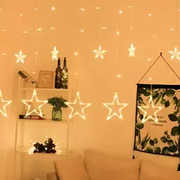 SPARK WORLD Yellow Star Shape LED Curtain Fairy String Lights-14