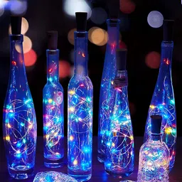 Kuber Industries Blue & Pink 10 Pieces 20 LED Wine Bottle Cork Copper Wire String Lights-5