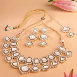 AMI Gold-Plated Austrian Diamonds Studded Necklace With Earrings & Maang Tika-35