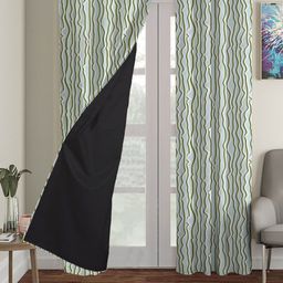 HOUZZCODE Green & Blue Black Out Door Curtain-33