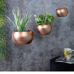 Amaya Decors Set Of 3 Copper-Toned Hammered Apple Metal Hanging Planters-39