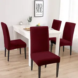 Cortina Set Of 4 Maroon Solid Chair Covers-1