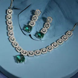 AMI Silver-Plated Cubic Zirconia-Studded Jewellery Set-image-27