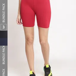 Jinfo Women Pack Of 3 Cycling Super Combed Cotton Lycra Sports Shorts-image-93