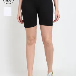 Jinfo Women Pack of 2 Black & White Solid Cycling Shorts-picture-31