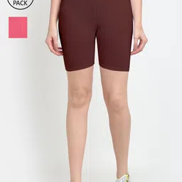 GRACIT Women Pack of 2 Brown & Magenta Biker Shorts-image-55