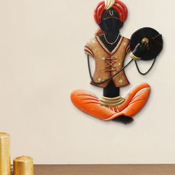eCraftIndia Black & Brown Handcrafted Tribal Musician Playing Tapri Wall Hanging-51