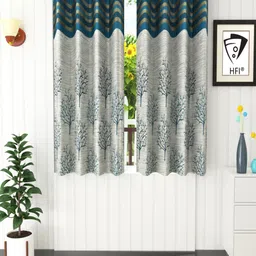 Homefab India Turquoise Blue & Grey Set of 2 Floral Room Darkening Window Curtain-5