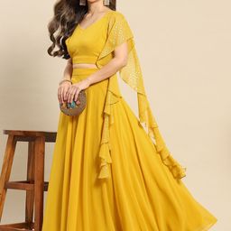 Trendmalls Embroidered Sequinned Semi-Stitched Lehenga & Unstitched Blouse With Dupatta-picture-3