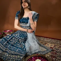THE52 Embroidered Thread Work Semi-Stitched Lehenga & Unstitched Blouse With Dupatta-21