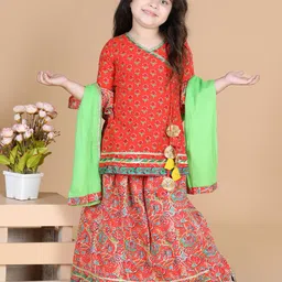 LIL PITAARA Girls Orange Printed Block Print Ready to Wear Lehenga & Blouse With Dupatta-picture-7