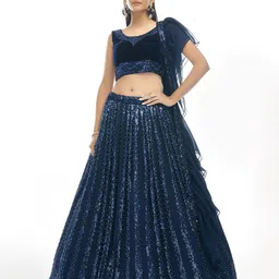 Fusionic Embroidered Sequinned Semi-Stitched Lehenga & Unstitched Blouse With Dupatta-image-70