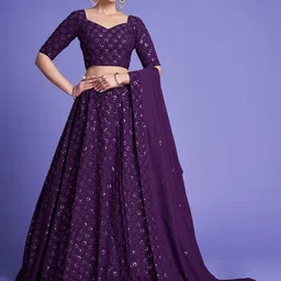 Fashionuma Embroidered Sequinned Ready to Wear Lehenga & Semi-Stitched Blouse With Dupatta-18
