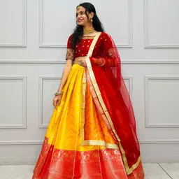 Fabcartz Ethnic Motifs Woven Design Embroidered Semi-Stitched Lehenga Choli-image-90