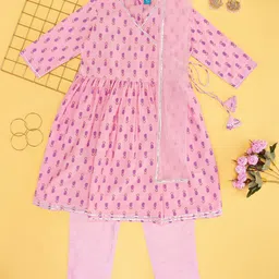 YU by Pantaloons Girls Printed Angrakha A-Line Kurta with Trousers & With Dupatta-picture-19