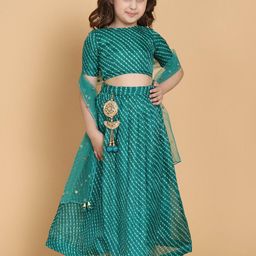 PICCOLO Girls Green & White Printed Ready to Wear Lehenga & Blouse With Dupatta-picture-23