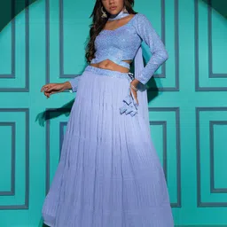 SHUBHKALA Embellished Sequinned Semi-Stitched Lehenga & Unstitched Blouse With Dupatta-picture-2