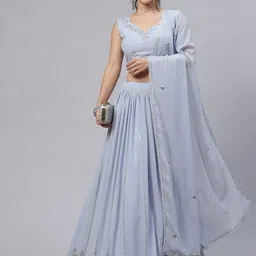 SHUBHKALA Embroidered Thread Work Semi-Stitched Lehenga & Unstitched Blouse With Dupatta-image-11