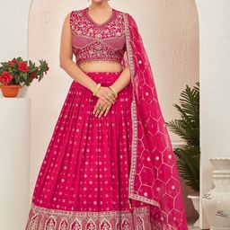 CHANSI Embroidered Sleeveless Ready to Wear Lehenga & Blouse With Dupatta-picture-50