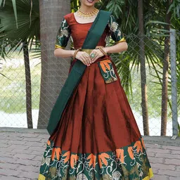 Fabcartz Woven Design Semi-Stitched Lehenga & Unstitched Blouse With Dupatta-picture-7