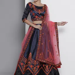 Fusionic Embroidered Beads & Stones Semi-Stitched Lehenga & Unstitched Blouse With Dupatta-image-90