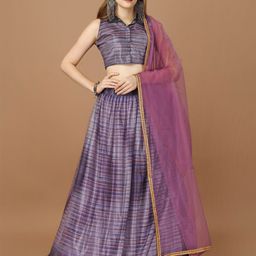 Amrutam Fab Striped V-Neck Semi-Stitched Lehenga & Unstitched Blouse With Dupatta-picture-24
