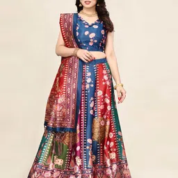 Kaizen TEXO FAB Blue & Green Printed Semi-Stitched Lehenga & Unstitched Blouse With Dupatta-picture-11